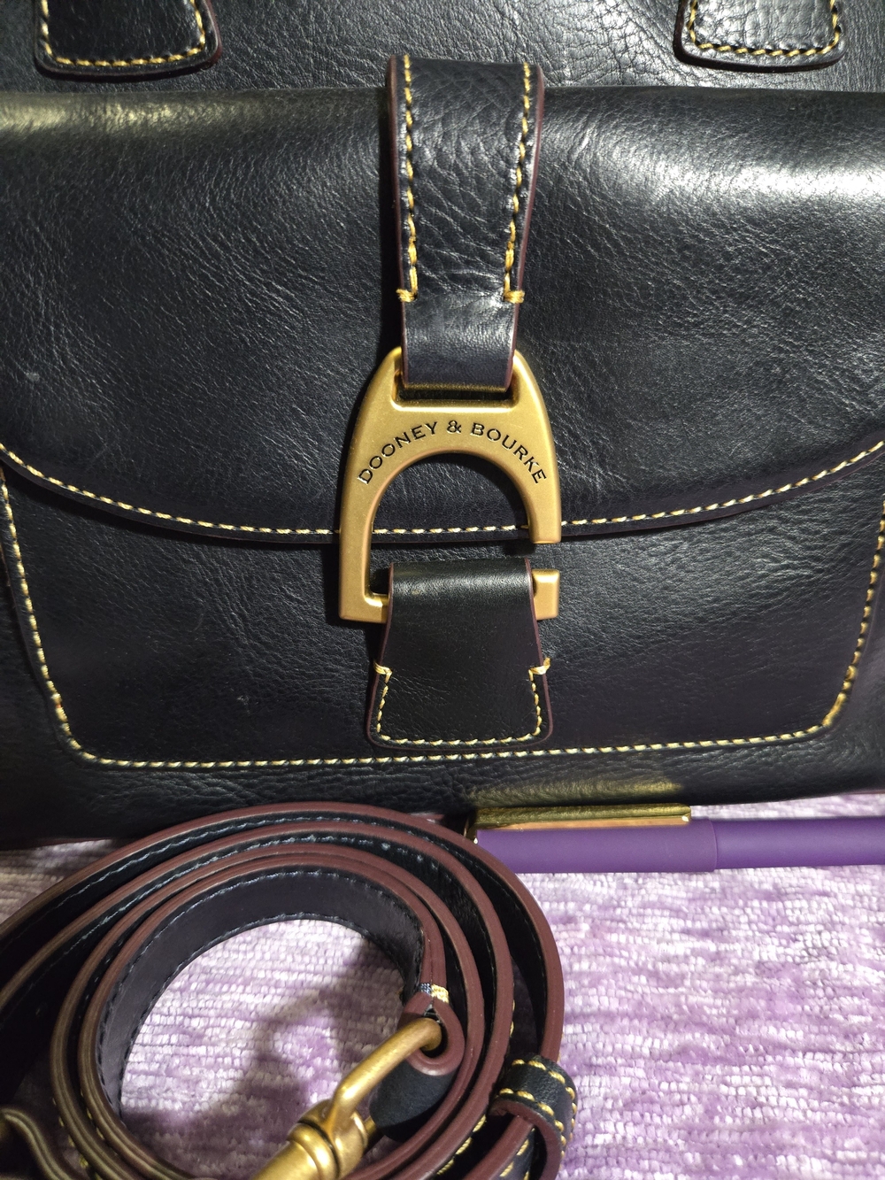 Dooney & Bourke FLORENTINE NAVY💙 Leather Naomi Satchel with Gold Hardware. EUC - Picture 13 of 16